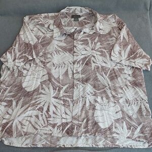 Bruno Men's Big & Tall Brown & White Tropical Palm Leaf Short Sleeve Shirt 4XLB